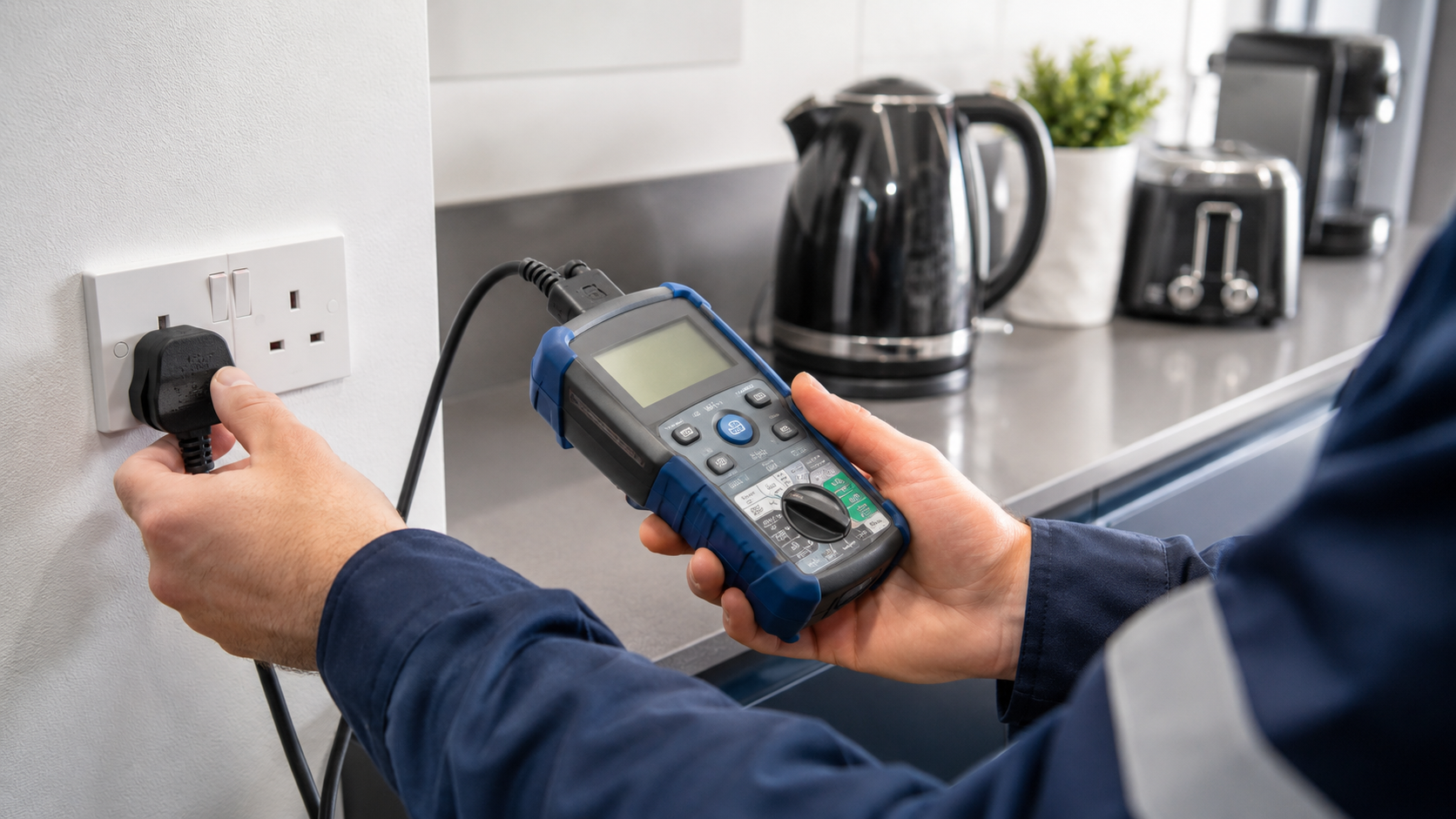 PAT testing technician testing an appliance