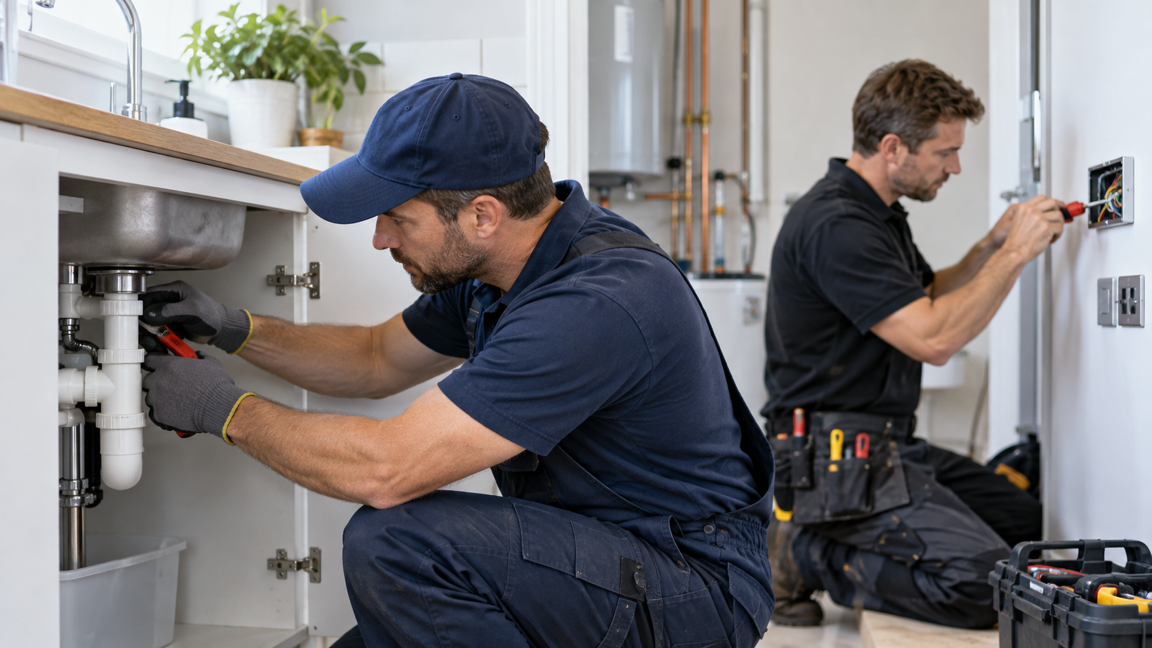 Plumbing and electrical repair work being carried out in a property